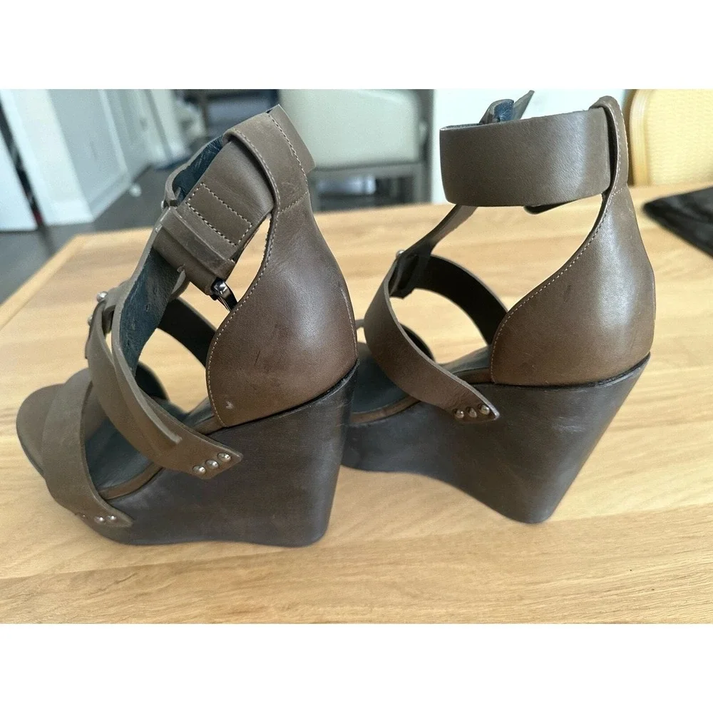 AllSaints Womens Brown Leather Studded Platform Wedge Ankle Strap Sandals 40